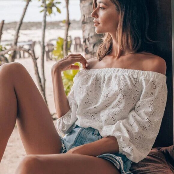 NWT ASTR the Label Elodie Off Shoulder Eyelet Bodysuit - Picture 4 of 8